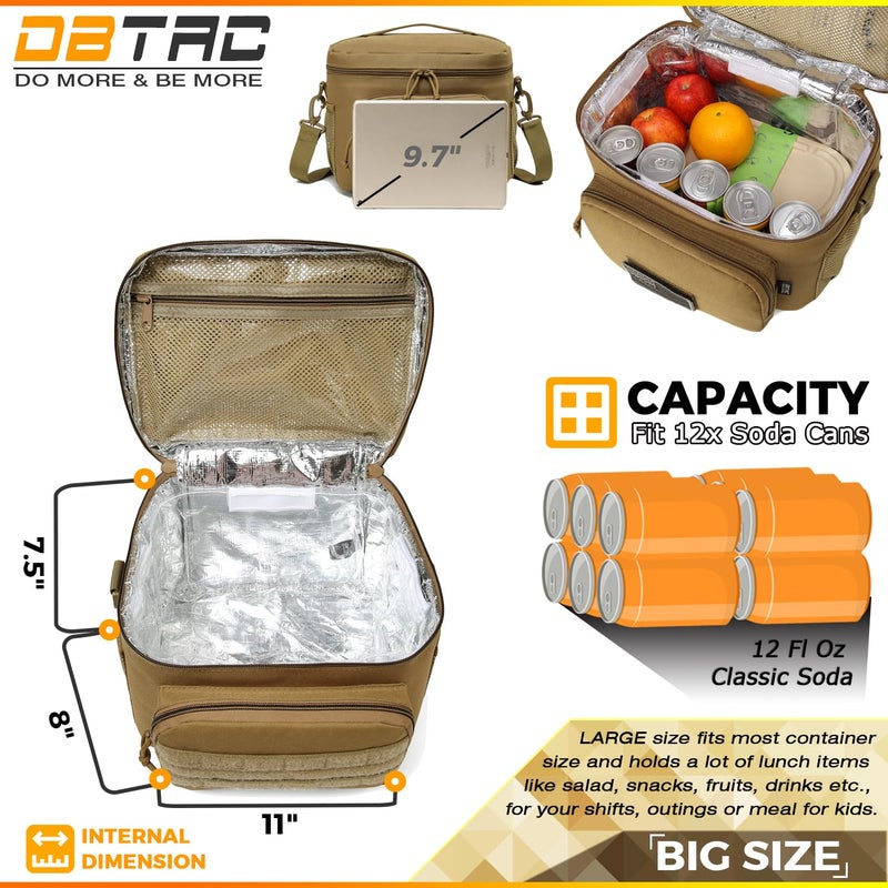 DBTAC DO MORE & BE MORE DBTAC Tactical Lunch Bag for Men Women, 12 Cans Insulated Lunch Box for Adult | 9L Leakproof Lunch Cooler Tote for Work Office Outdoor Travel | Soft Easy To Clean Liner x2 (Brown) - Image 3